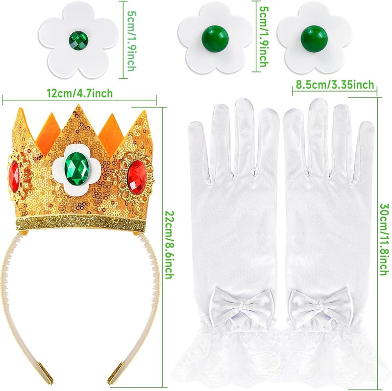 Goenb Princess Costume Accessories, 4 PCS Set of Princess Crown/Earrings/Gloves/Brooch Dress up for Women Girls - Image 2